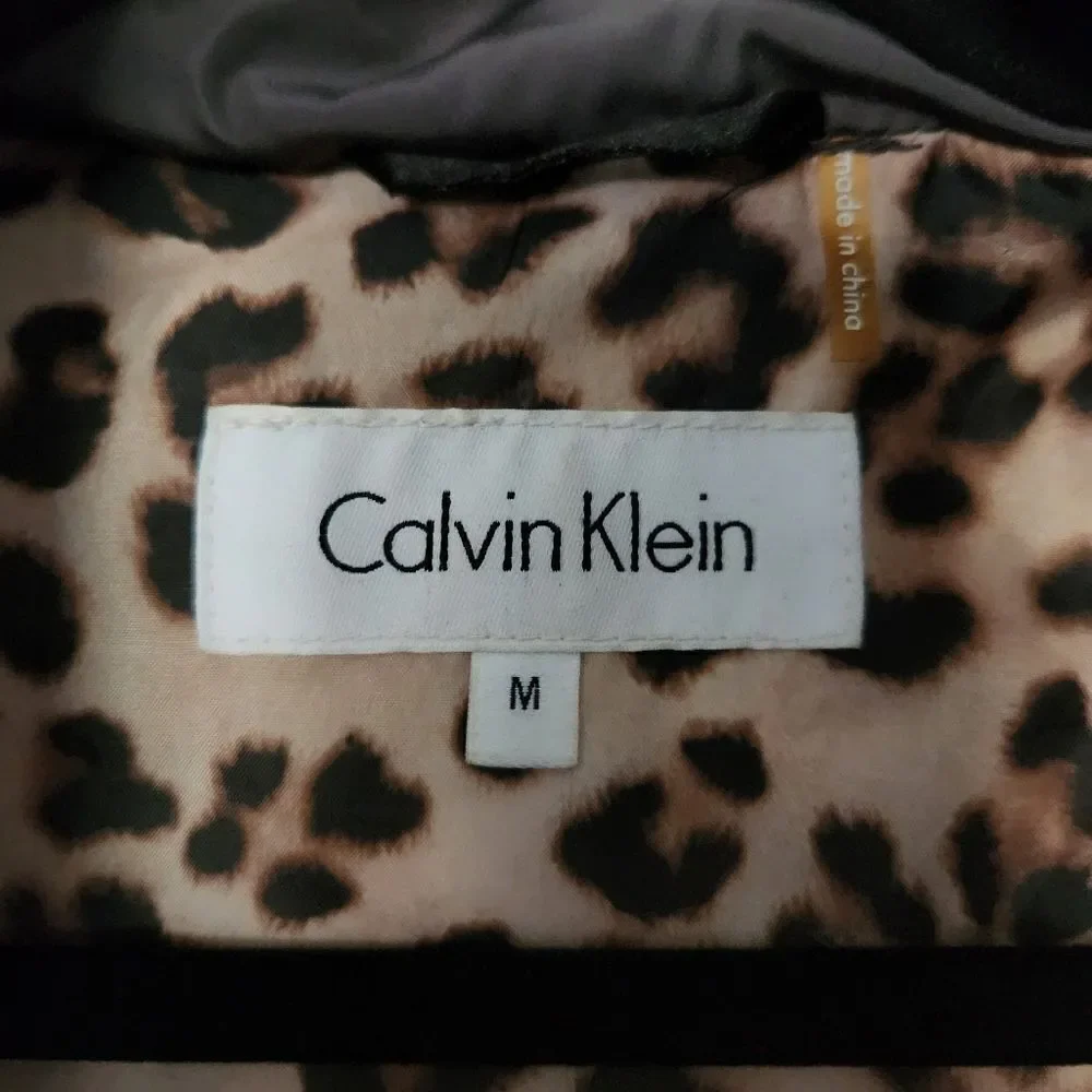Calvin Klein Women's Dark Gray Hooded Puffer Jacket Zip Front Pockets Size Med